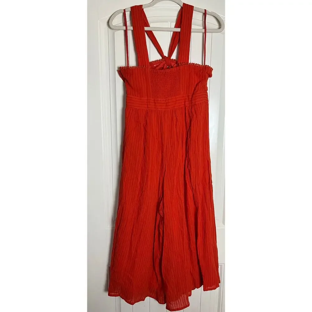 Maeve Anthropologie | Size 10 Proust Wide-Leg Twist Top Halter Jumpsuit Orange